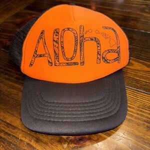 Aloha Hawaiian Headwear Mesh Trucker Snapback Hat Cap HI Men Women Black Orange‎